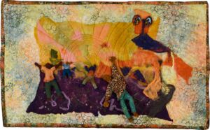 Communing with the Ancestors (Bahá’í Black Men’s Gathering), Helen Butler, art quilt, 24 x 36 inches